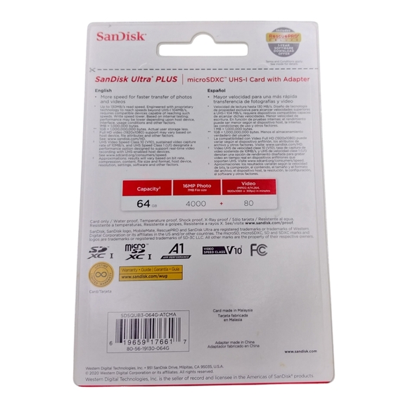 SanDisk Ultra PLUS 64GB SD USH-I Memory Card - Picture 3 of 3